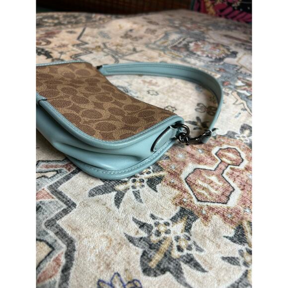 Coach Swinger 20 Bag in Signature Canvas Logo C Leather Mini Shoulder Purse Teal - Picture 11 of 16